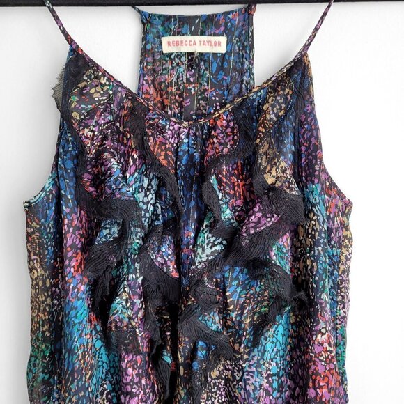 Rebecca Taylor Multicolor Metallic Ruffle Silk Boho Tank Top - Picture 3 of 11